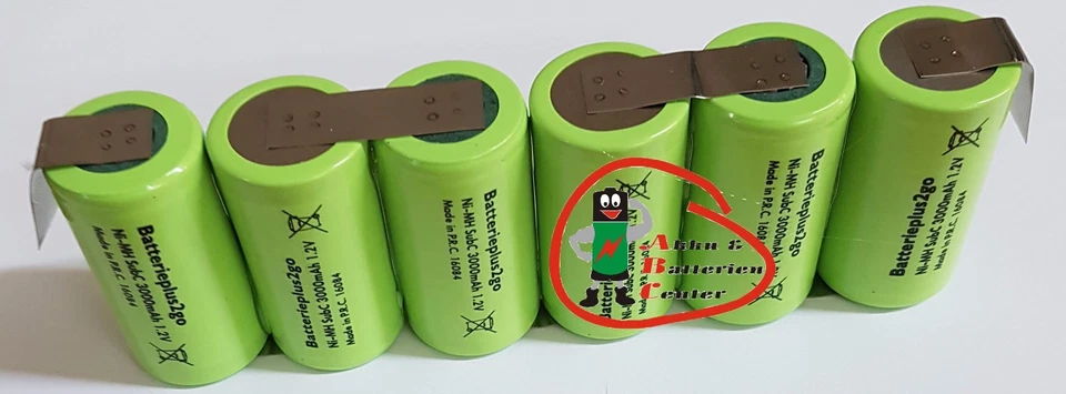  6er Reihe  Akku Sub-C 3000 mAh | 7,2V  NiMh mit Lötfahne im Schrumpfschlauch  - Bild 1 von 1