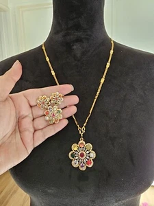 22k Dubai Gold plated Indian Nepali Bollywood Navaratna Necklace 1 gram gold - Picture 1 of 6