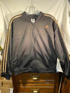 Adidas Black & Copper Windbreaker Jacket Zip Up Youth Girls XL(16) New With Tags - Picture 1 of 11