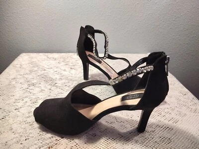 Jones NUEVA YORK Signature EVETTA NEGRO 11M PEEP TOE ESTRÁS SANDALIA TACÓN ALTO Foto 1 de 4