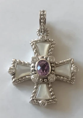 Potenciador de cruz maltesa Judith Ripka de plata esterlina amatista nácar Foto 1 de 2