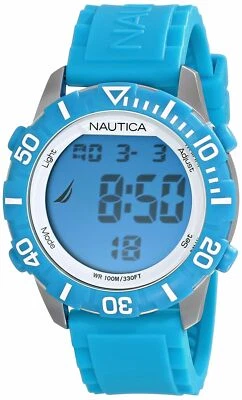 Reloj digital Nautica azul claro correa de silicona de goma Indiglo N09929G NSR 100 Foto 1 de 2