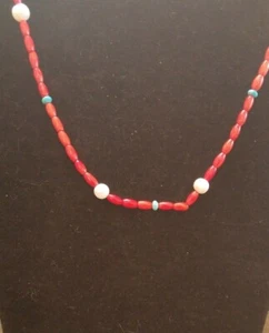 American West,  Carolyn Pollack, Red Coral and Pearl Necklace  - Picture 1 of 12