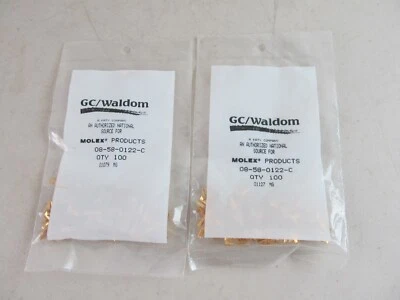 200 pcs Molex GC/Waldom 08-58-0122-C 24 AWG to 18 AWG Gold Crimp Connectors NEW - Image 1 of 4