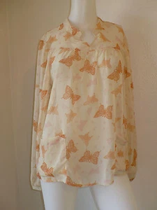 NEW BEIGE CHIFFON BUTTERFLY SHIRT TOP BLOUSE CLASSY BOHO CHIC URBAN GYPSY S/M - Picture 1 of 9