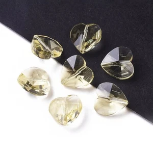 Glass Heart Beads Charms Light Yellow Transparent Faceted Supplies 14mm 10pcs - Picture 1 of 2