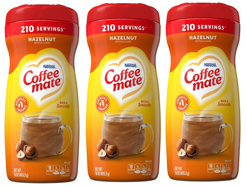 COFFEE-MATE 3 Pack Nestle Coffee Mate Hazelnut Powder Coffee Creamer, 15 oz, Lactose-free