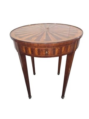 Table Bouillotte Ancienne en Marqueterie, Signée Pagny Fils Paris - Photo 1/4