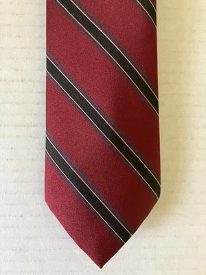 Botany 500 Men's Necktie Tie Polyester Silk Blend Red Black Blue Stripe 55" - Image 1 of 4