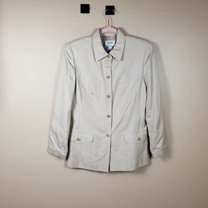 Vintage Talbots Tan 100% Silk Utility Jacket Size 6 - Picture 1 of 11