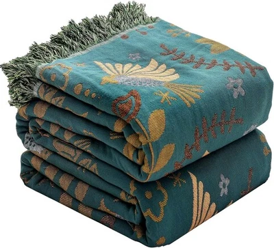 Boho Throw Blanket for Bed Couch 100% Cotton Woven Bed Throws for All Season ... - Image 1 of 4