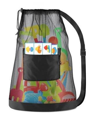 Bolsa de playa de malla grande bolsa de juguetes con cordón, juguetes de piscina bolas bolsas de almacenamiento G... Foto 1 de 4