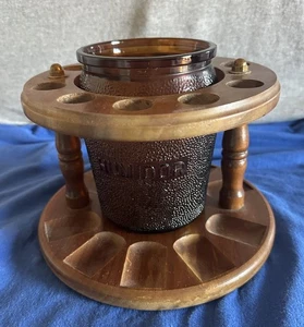 Vintage Dun-Rite Wood Amber Glass Humidor Wooden Pipe Stand No Lid - Picture 1 of 6