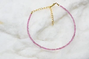 Pulsera de mujer con cuentas de piedras preciosas redondas facetadas turmalina rosa natural 6-8" - Imagen 1 de 12