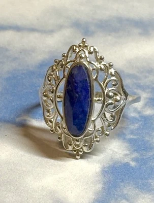 STS Chuck Clemency Sterling Silver BLUE LAPIS Solitaire 925 Filigree Ring 9 - Image 1 of 4