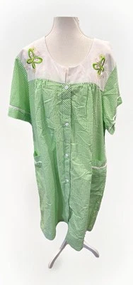 Anthony Richards 3X Abrigo de casa a rayas verde blanco vestido de patio Mumu mariposa Foto 1 de 4