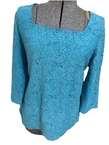 Camicia donna blu in pizzo ricamato floreale taglie forti 14/16W di Studio 1940 NUOVA - Foto 1 di 11
