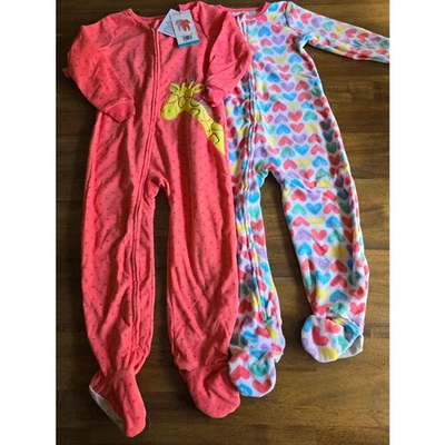 NWT Toddler Girls Kids Headquarters 2 pk Fleece Footed Pajamas 4T - Image 1 of 4
