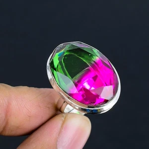 Multi Tourmaline Oval Gemstone Gift 925 Sterling Silver Adjustable Ring VJ 1199 - Picture 1 of 5