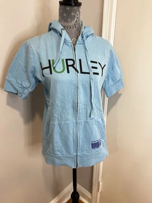 女式Hurley连帽衫蓝色短袖。 L 黄色、紫色、黑色 Boombox 图形 — 第 1/4 张图片