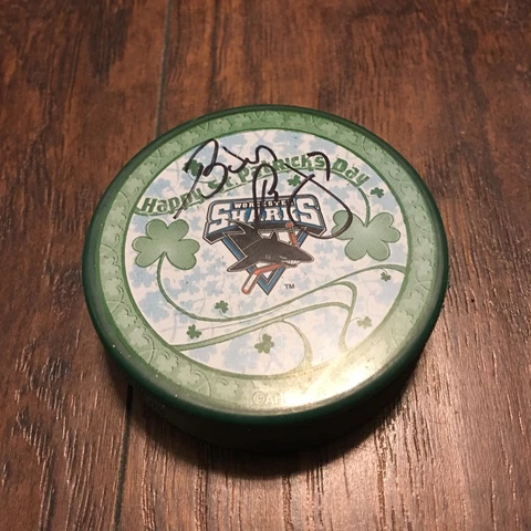 Worcester Sharks Brendan Buckley #7 St. Patricks Day Autographed Mystery Puck Cover