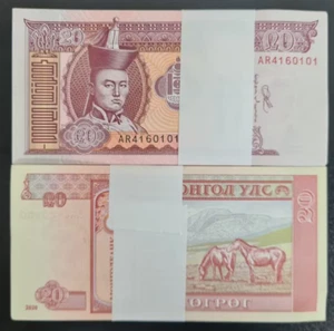 100PCS Mongolia 20 Tugrik BANKNOTE CURRENCY UNC Bundle - Picture 1 of 1