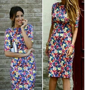 ZARA FLORAL PRINT DRESS KNEE LENGTH PENCIL DRESS SIZE XS NEW - Picture 1 of 11