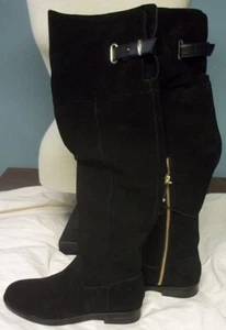 NIB Womens Merona Tessie Leather Black Knee Hi Boots Size 6 - Picture 1 of 1