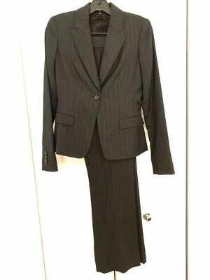 Traje Pantalón Elie Tahari Negro Rayas Rotas Corte Ajustado Mezcla de Lana Para Mujer Talla 2 Foto 1 de 4