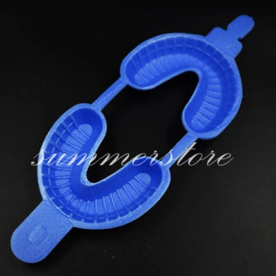 Paquete de 100 bandejas grandes desechables de flúor dental azul de doble arco para espuma de gel Foto 1 de 4