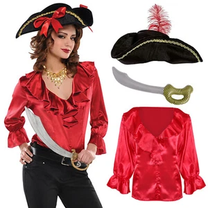 WOMEN'S PIRATE FANCY DRESS COSTUME BLOUSE HAT INFLATABLE SWORD BUCCANEER - Picture 1 of 4