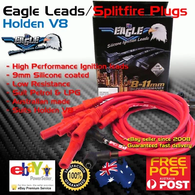 Eagle 9mm Ignition Spark Plug Leads Fits Holden V8 253 308 Around Covers HEI Red - Image 1 of 3