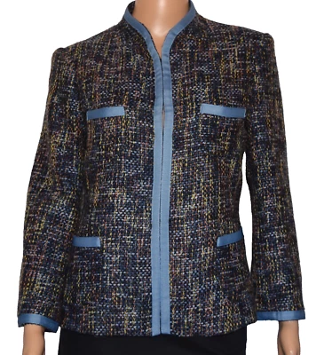 Jaqueta blazer Georgiou Career Concepts azul meia-noite tweed mistura de lã tamanho 8 nova com etiquetas - Imagem 1 de 4