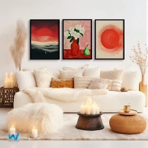Red-Toned Wall Art Posters – Abstract Sun Still Life Set of 3 Framed & Unframed - Picture 1 of 41