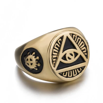 Gold Stainless Steel Ring Illuminati The All-seeing-eye pyramid/eye symbol - Image 1 of 4