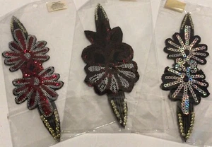 3 Headbands Hairbands Sequins Flowers Red Silver AB Sparkly NIP - Picture 1 of 5