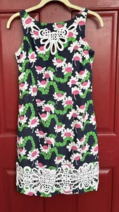 VTG Lilly Pullitzer Women’s Size 0 Dress Navy Multi Floral Lace Sirens Coastal - Imagen 1 de 7