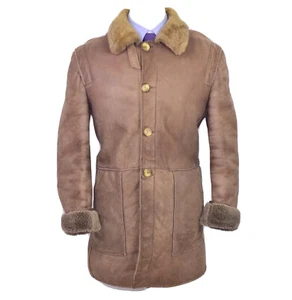Vintage Lammfell Lammfell Wildleder Leder Herren Winter Mantel Jacke Größe Large-L - Bild 1 von 12