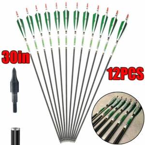 12PCS 30" Carbon Arrows Turkey Feather SP500 Hunting For Compound & Recurve Bow - Picture 1 of 13