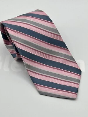 "Corbata de seda Nicole Miller rosa limonada dos tonos gris tiras 4""" Foto 1 de 4