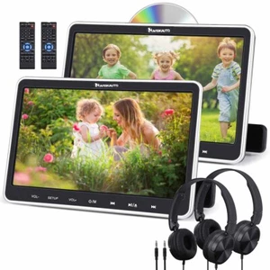 2 NAVISKAUTO 10.1" Car Headrest Monitor Dual Screen DVD Player HDMI USB Headsets - Picture 1 of 40
