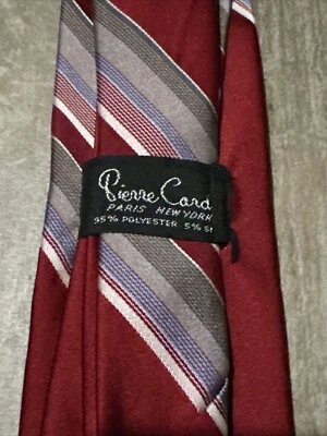 PIERRE CARDIN EUC Men’s Vintage Designer Logo Embroidered Striped Polyester Tie - Image 1 of 4