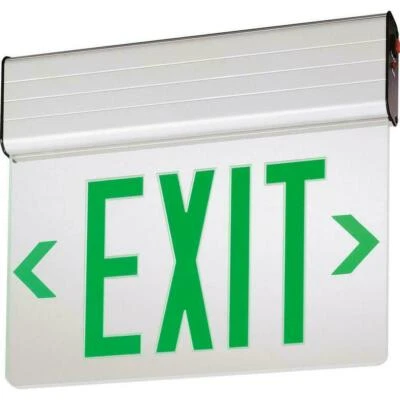 NEW! Lithonia Lighting EDG Aluminum LED Green Emergency Exit Sign, EDG 1 G SD M6 - Image 1 of 3