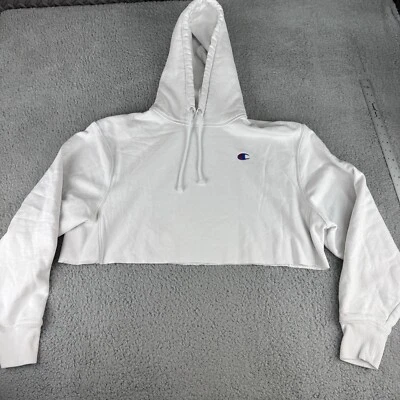 Champion Hoodie Womens Xl Reverse Weave White Crop Sweatshirt Pullover - Image 1 of 4