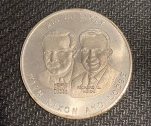 1960 Sieg in Sechzig mit Nixon und Lodge GOP Republikanische Münze Medaille Original Glanz - Bild 1 von 2