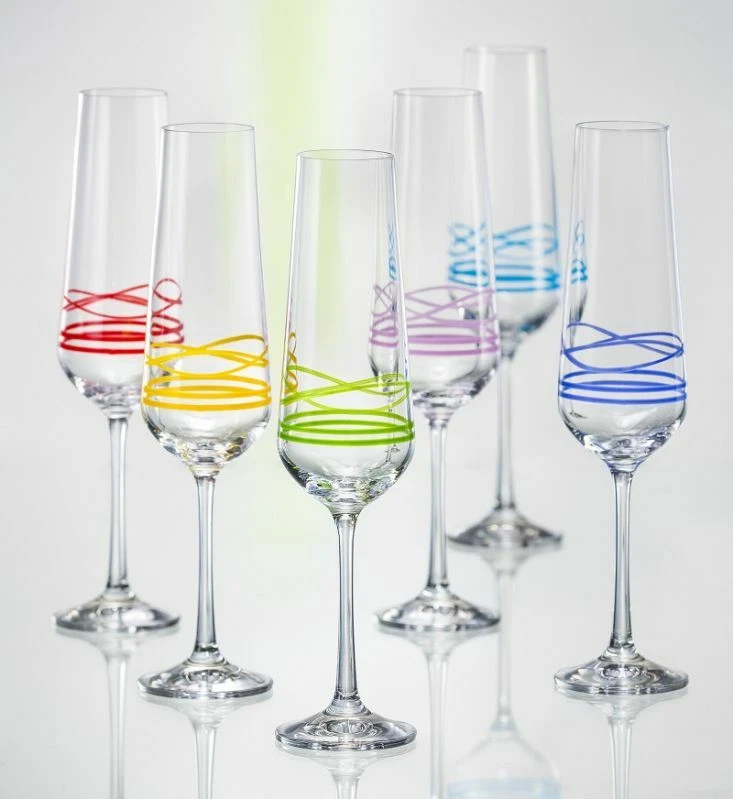Sektgläser Wave Kristallglas 200 ml Bohemia Mehrfarbig (Handbemalt) 6er Set - Bild 1 von 1