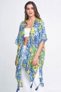 Cárdigan kimono para mujer Anthropologie estampado floral Resort Beach - Imagen 1 de 4
