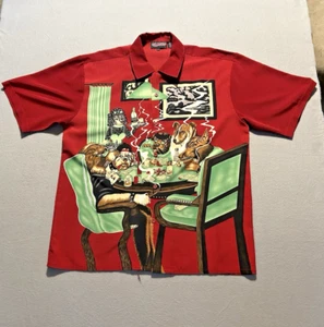 Zaffiro Lounge Cani che Giocano Poker Smoking Carte Casinò Bottoni Camicia XXL VINTAGE - Foto 1 di 9
