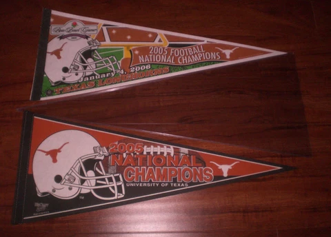 TWO 2005 TEXAS LONGHORNS NATIONAL FOOTBALL CHAMPIONS PENNANTS - NEW Cover