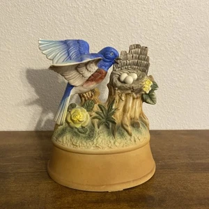 Vintage Blue PorcelainBirds Music Box Made in Japan - Picture 1 of 6